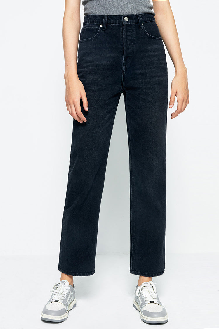 High Rise Straight Ankle Jeans Mid-weight Denim Manhattan