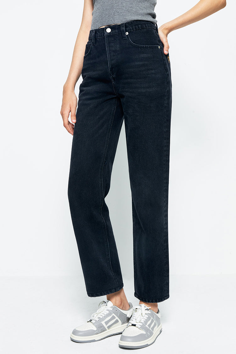 High Rise Straight Ankle Jeans Mid-weight Denim Manhattan