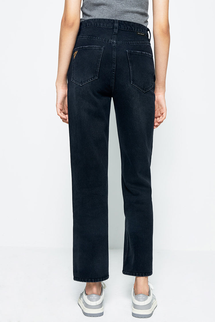 High Rise Straight Ankle Jeans Mid-weight Denim Manhattan
