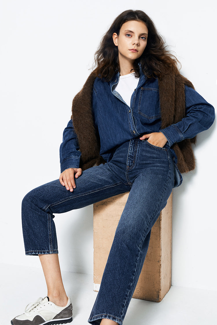 Chelsea High Rise Straight Crop Jeans Heavyweight Denim HJ005