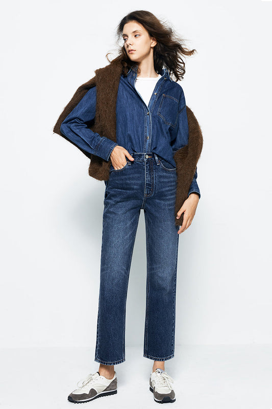 Chelsea High Rise Straight Crop Jeans Heavyweight Denim HJ005