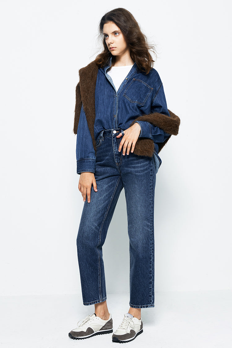 Chelsea High Rise Straight Crop Jeans Heavyweight Denim HJ005
