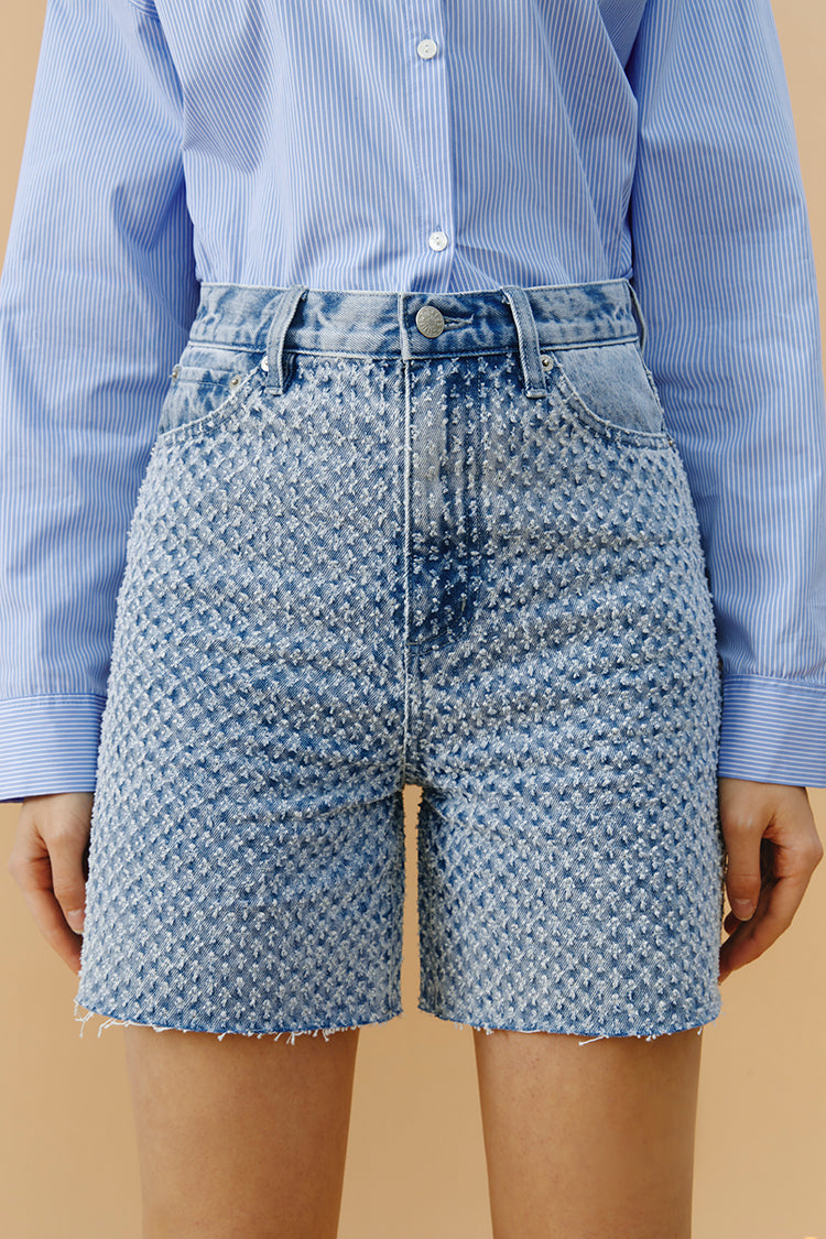 Venice Tweed High Rise Shorts Lightweight Tweed Denim Shorts Hey Joanie