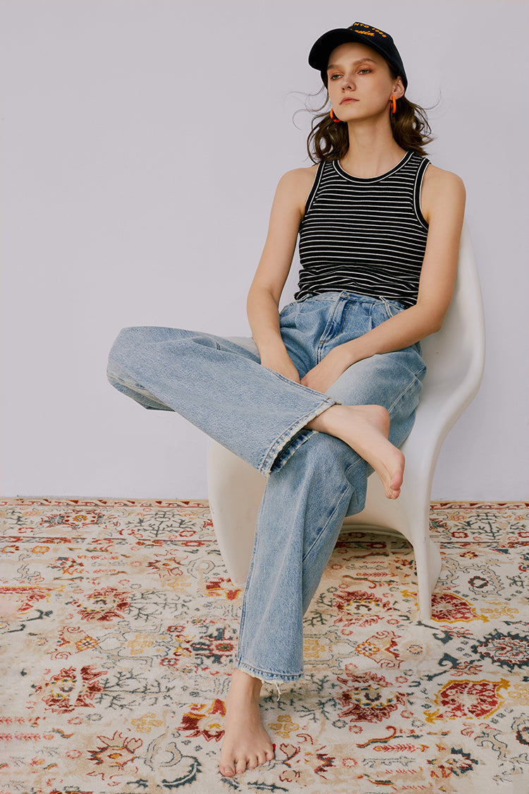 Wide Leg Heavy Weight Denim Jeans High-Rise Fun City HJ105