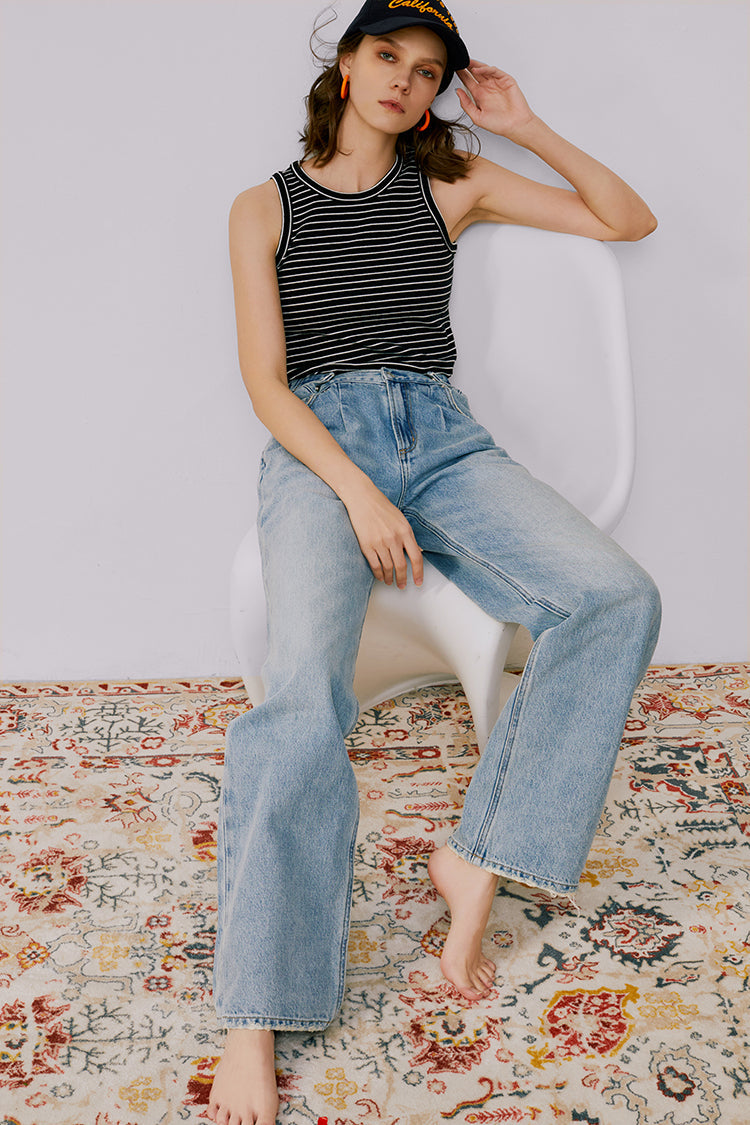 Wide Leg Heavy Weight Denim Jeans High-Rise Fun City HJ105