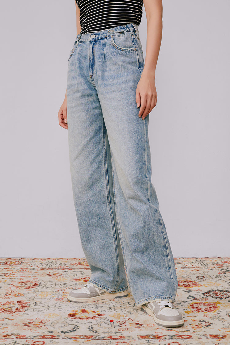 Wide Leg Heavy Weight Denim Jeans High-Rise Fun City HJ105