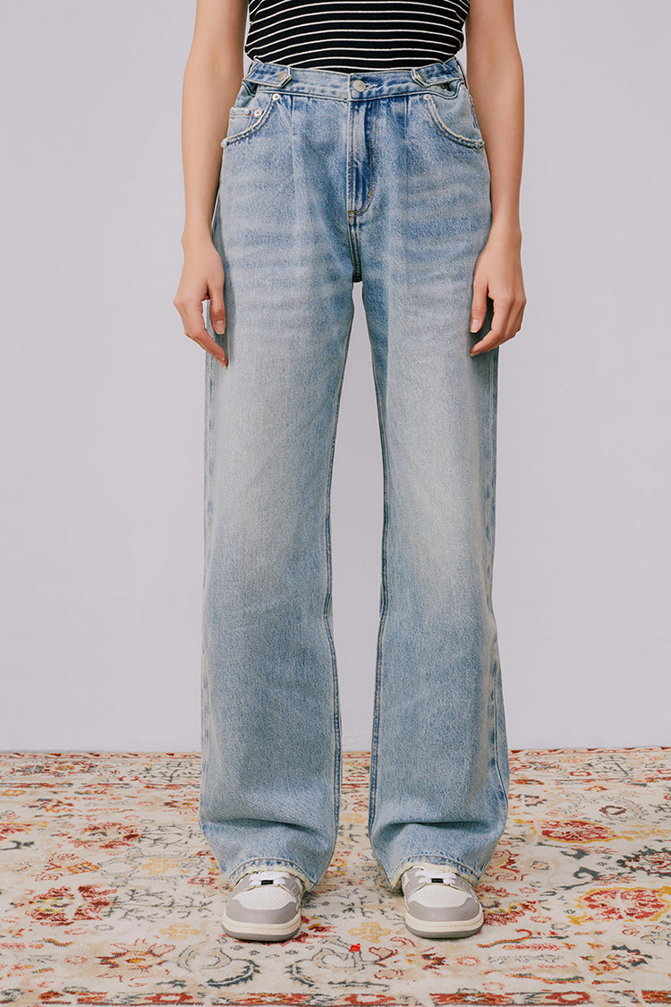 Wide Leg Heavy Weight Denim Jeans High-Rise Fun City HJ105