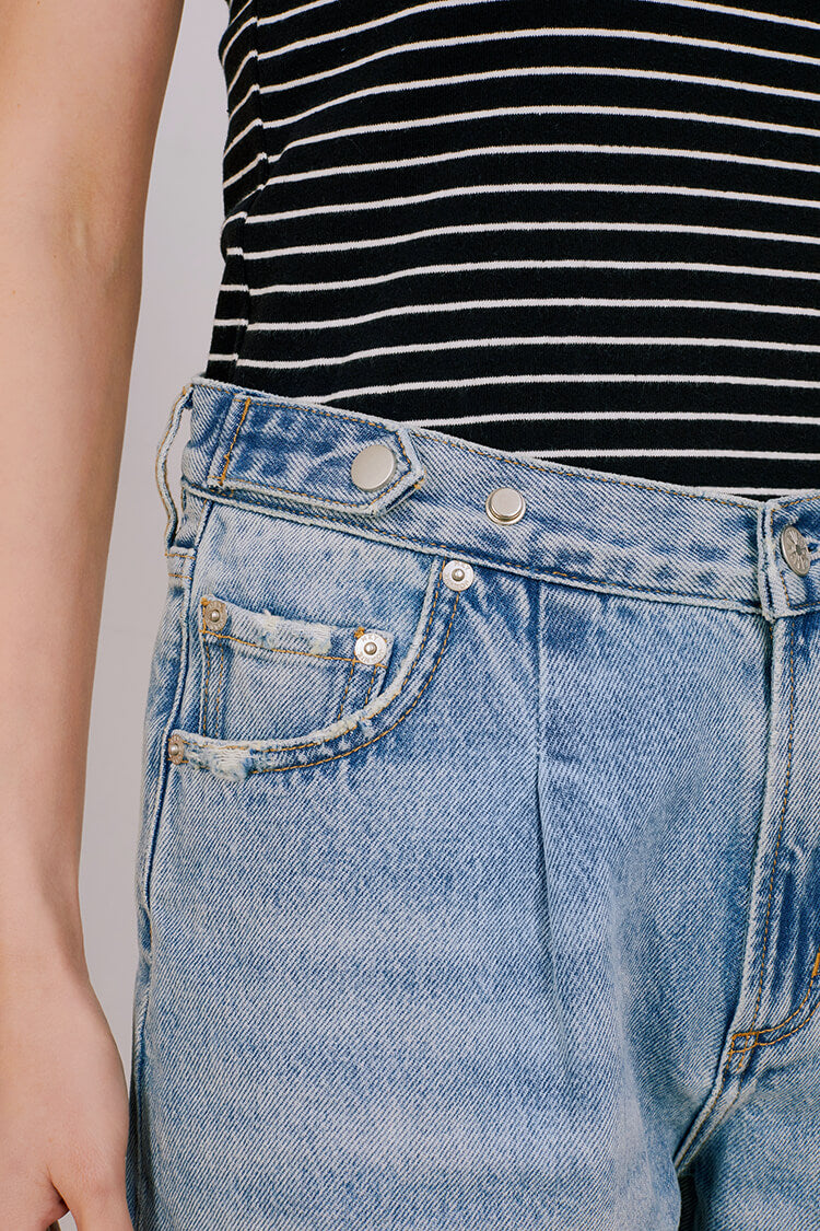 Wide Leg Heavy Weight Denim Jeans High-Rise Fun City HJ105