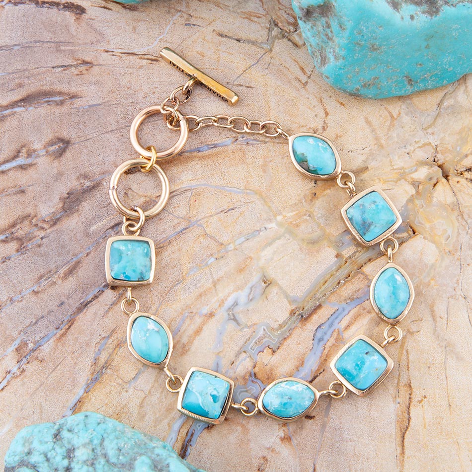 Blue Turquoise Hammered Link Bracelet Genuine by Barse Jewelry