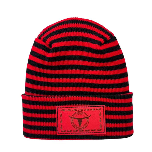Texas H Stitch Cuffed Beanie Black Red RoRo Hat Haakwear