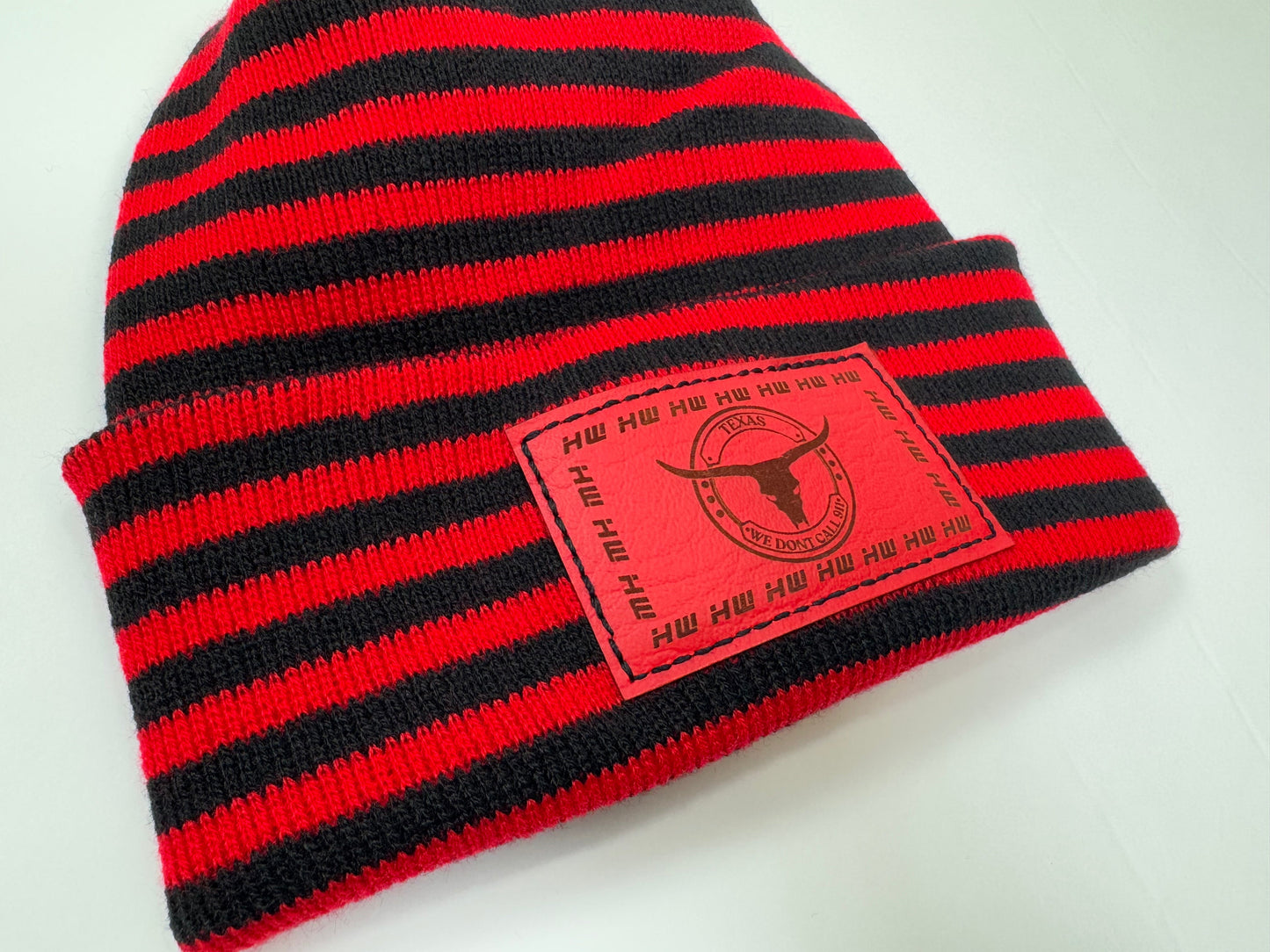 Texas H Stitch Cuffed Beanie Black Red RoRo Hat Haakwear