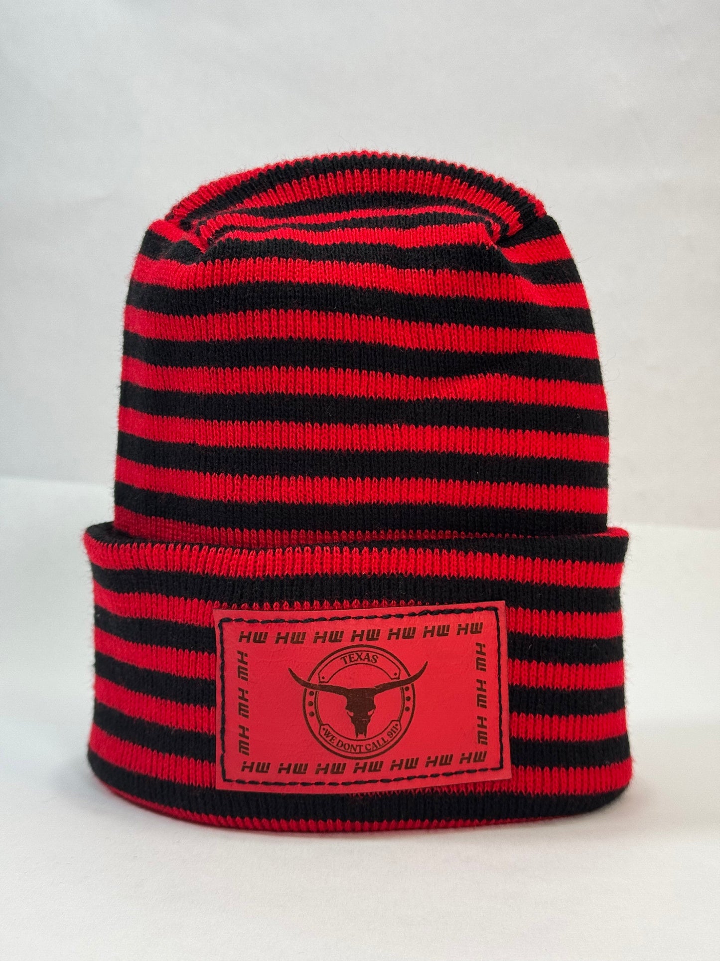 Texas H Stitch Cuffed Beanie Black Red RoRo Hat Haakwear