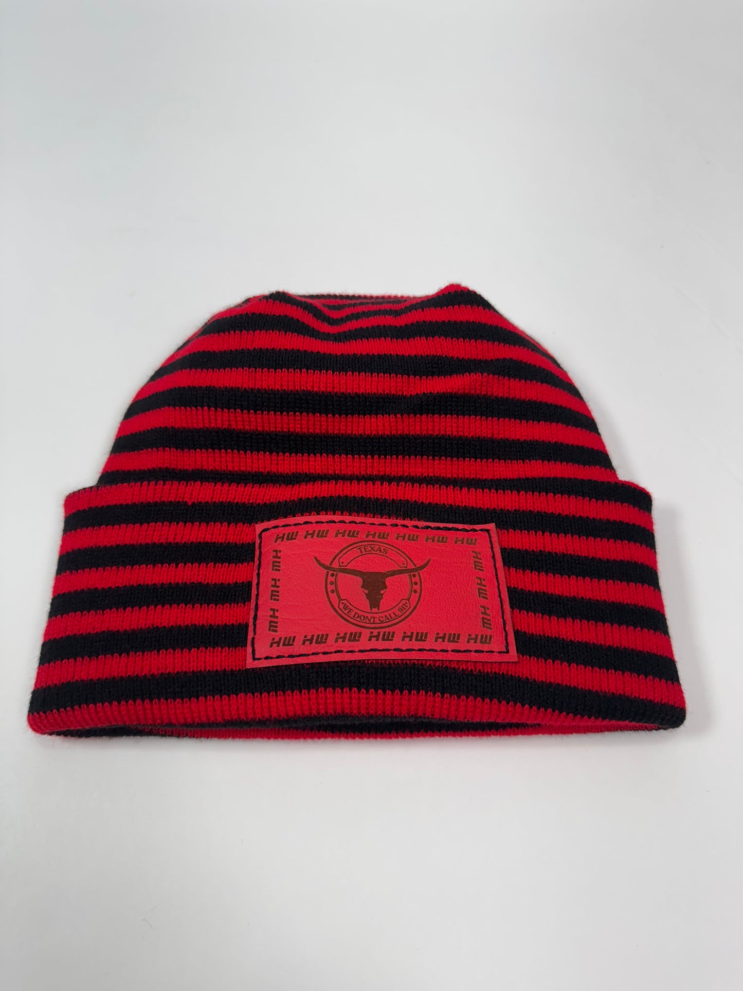Texas H Stitch Cuffed Beanie Black Red RoRo Hat Haakwear