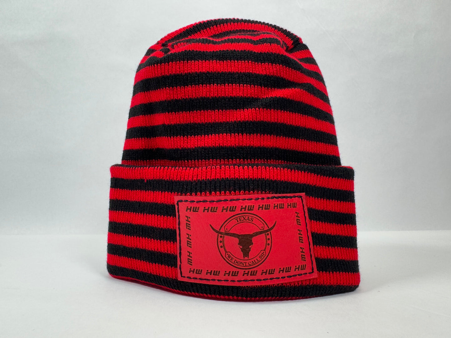Texas H Stitch Cuffed Beanie Black Red RoRo Hat Haakwear