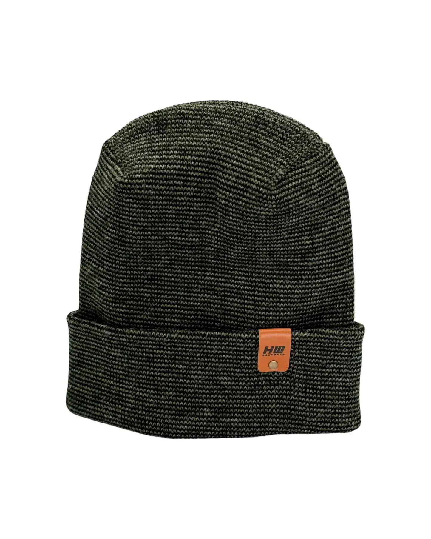H Stitch Fusion Cuffed Beanie Black Green Hat Haakwear