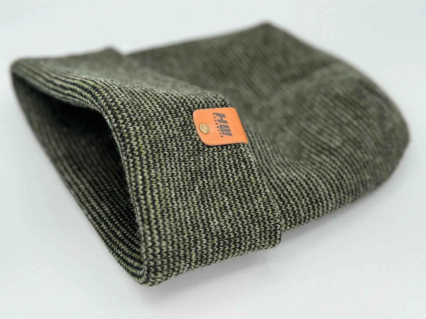 H Stitch Fusion Cuffed Beanie Black Green Hat Haakwear