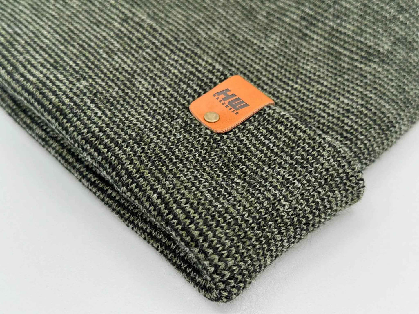 H Stitch Fusion Cuffed Beanie Black Green Hat Haakwear