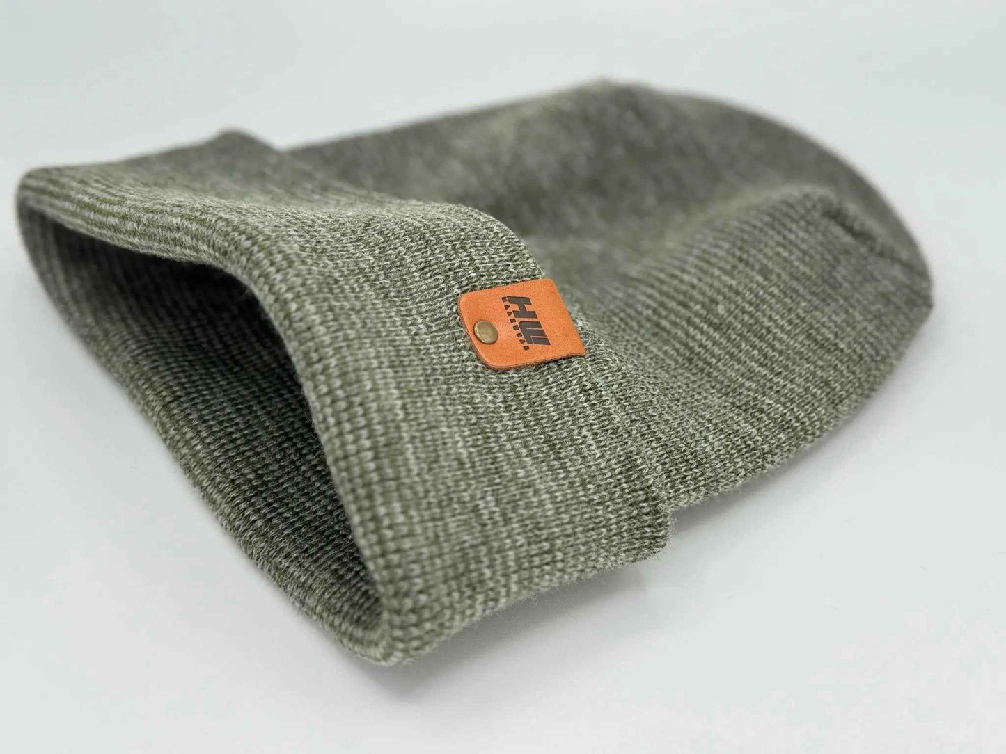 H Stitch Fusion Cuffed Beanie Gray Green Hat Haakwear