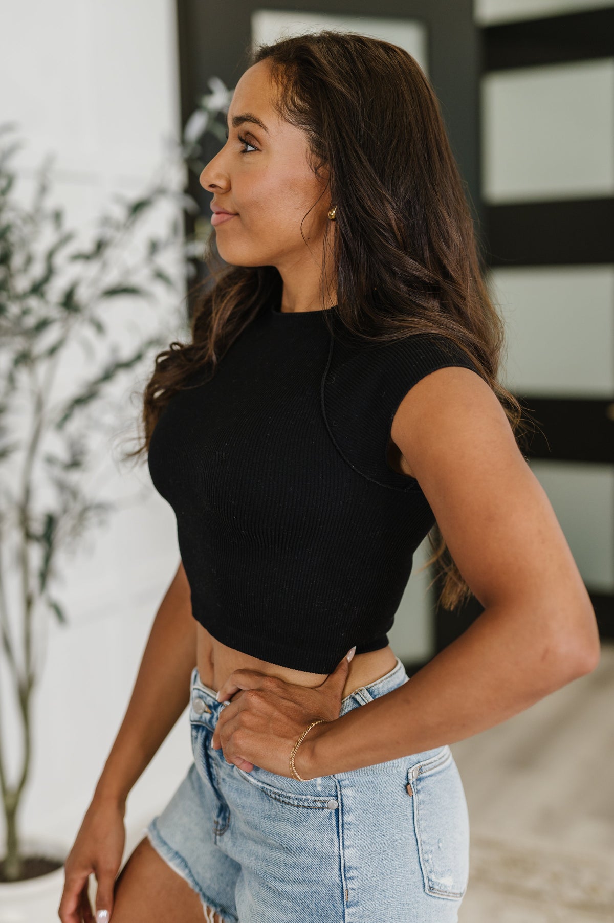 Halfway to Heaven Ribbed Knit Cropped Top Black