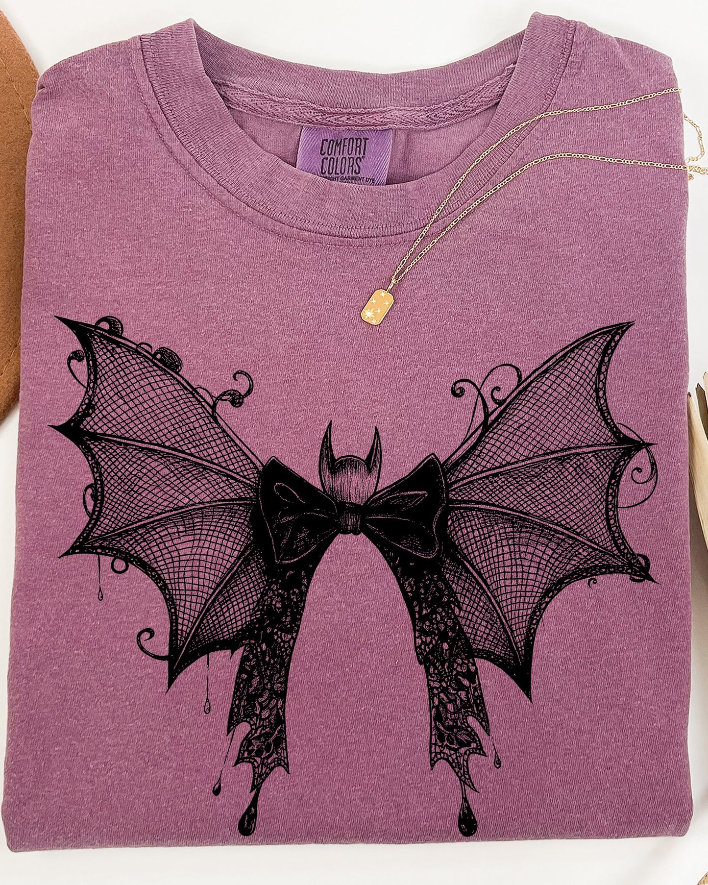 Halloween Bat Lace Gothic Witch Shirt Comfort Colors T-Shirt