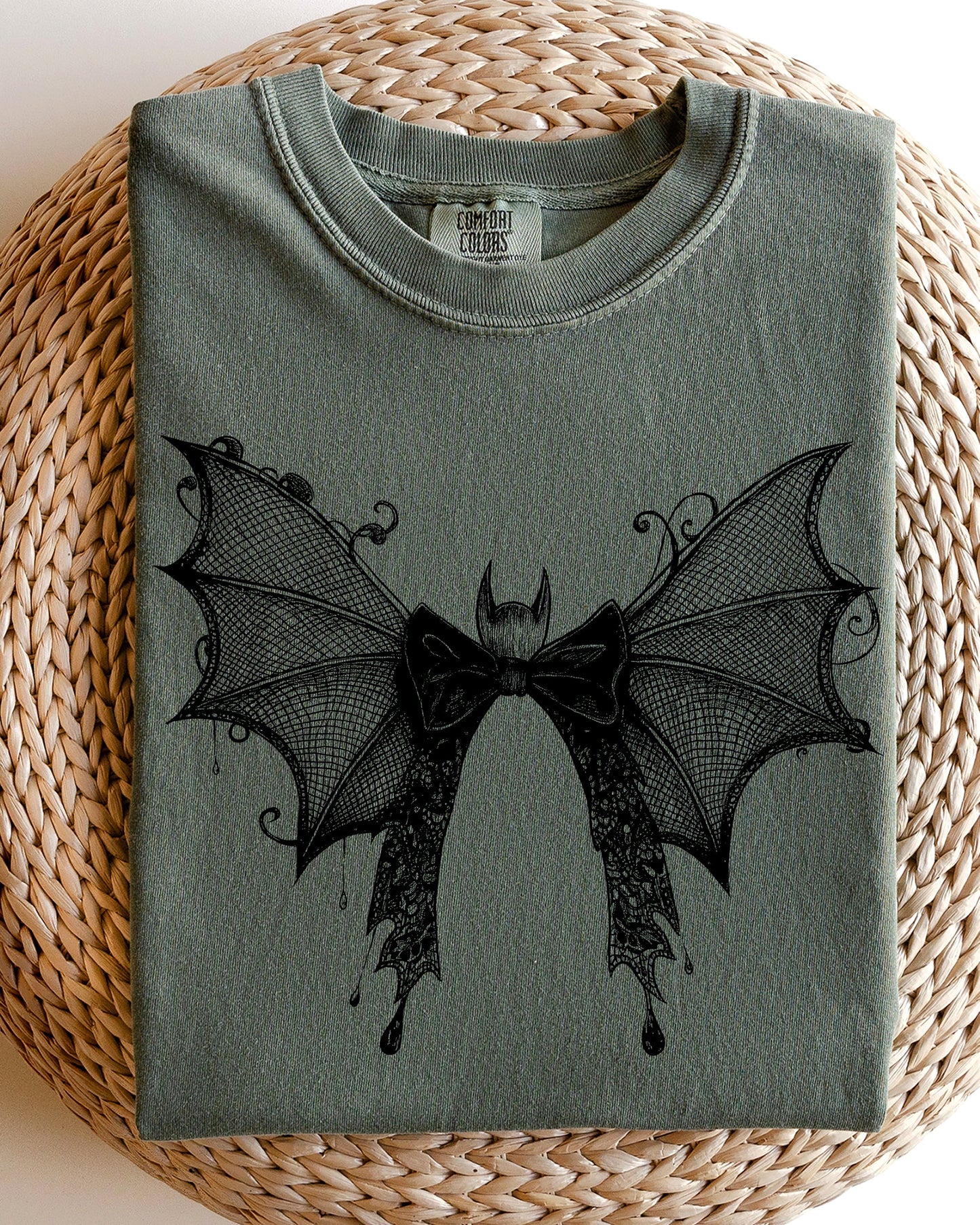 Halloween Bat Lace Gothic Witch Shirt Comfort Colors T-Shirt