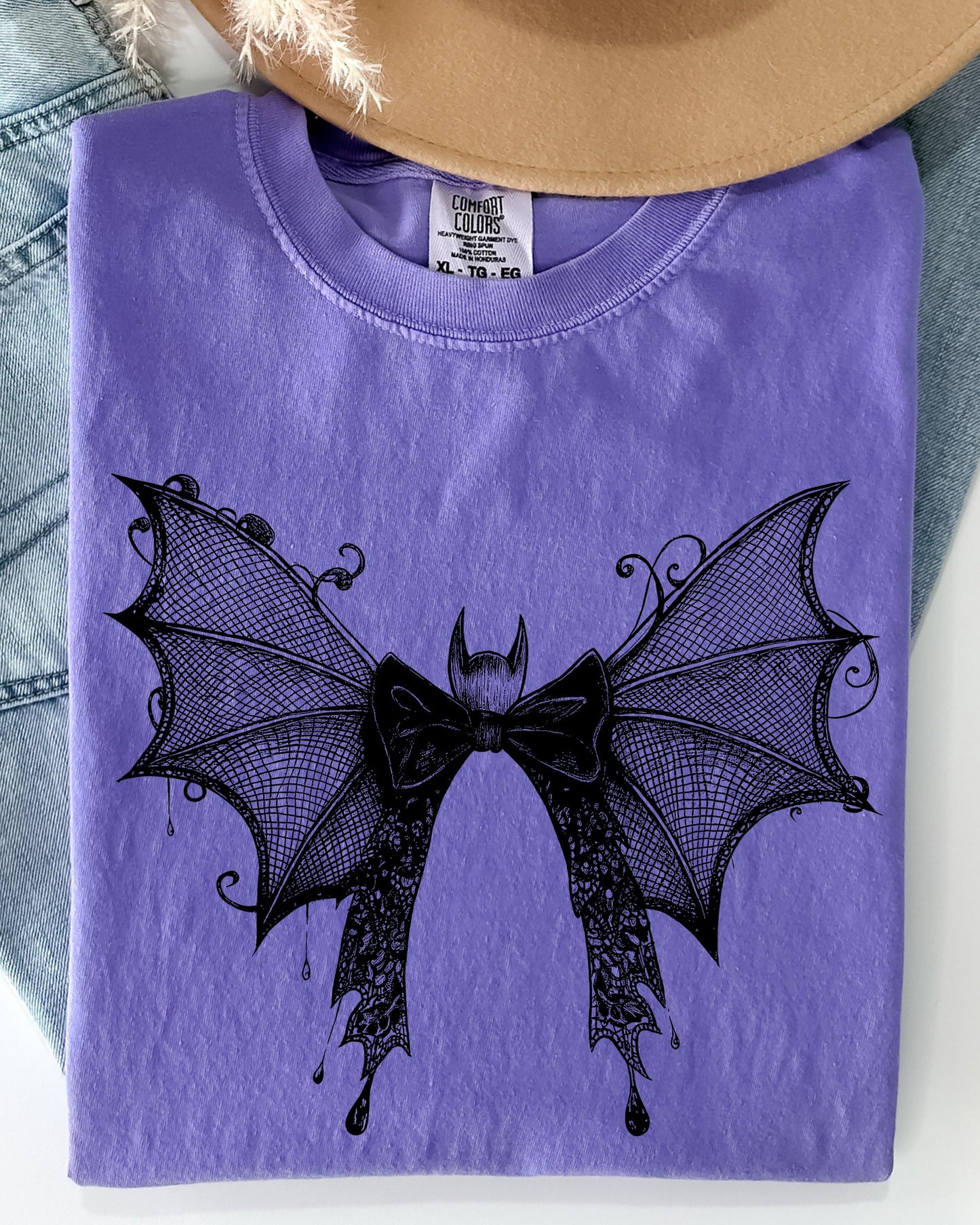 Halloween Bat Lace Gothic Witch Shirt Comfort Colors T-Shirt