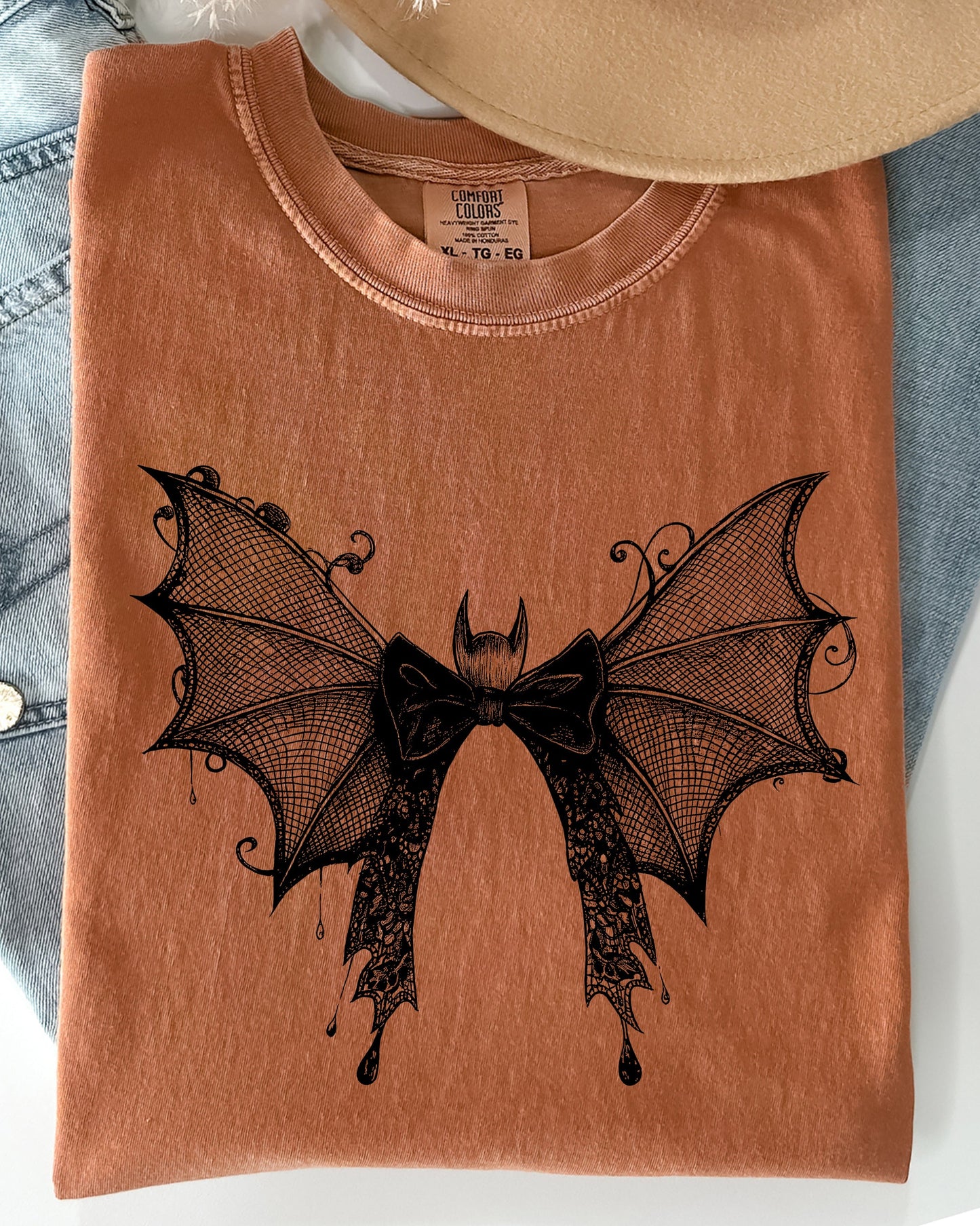 Halloween Bat Lace Gothic Witch Shirt Comfort Colors T-Shirt