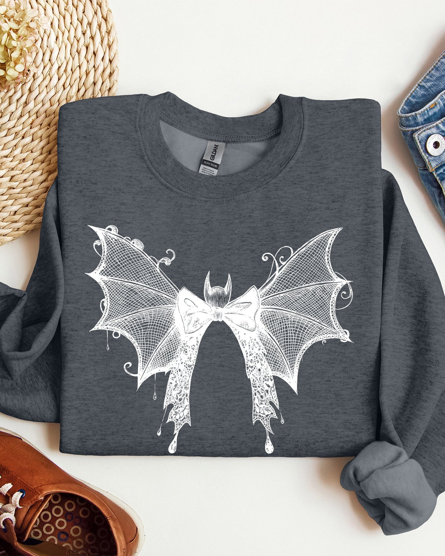 Halloween Bat Lace Gothic Goth Fashion Spooky Witch Sweatshirt