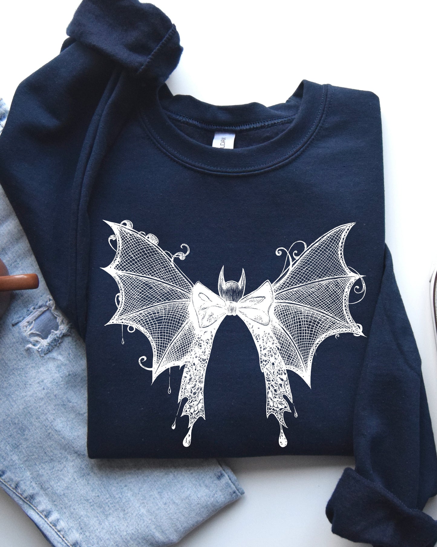 Halloween Bat Lace Gothic Goth Fashion Spooky Witch Sweatshirt