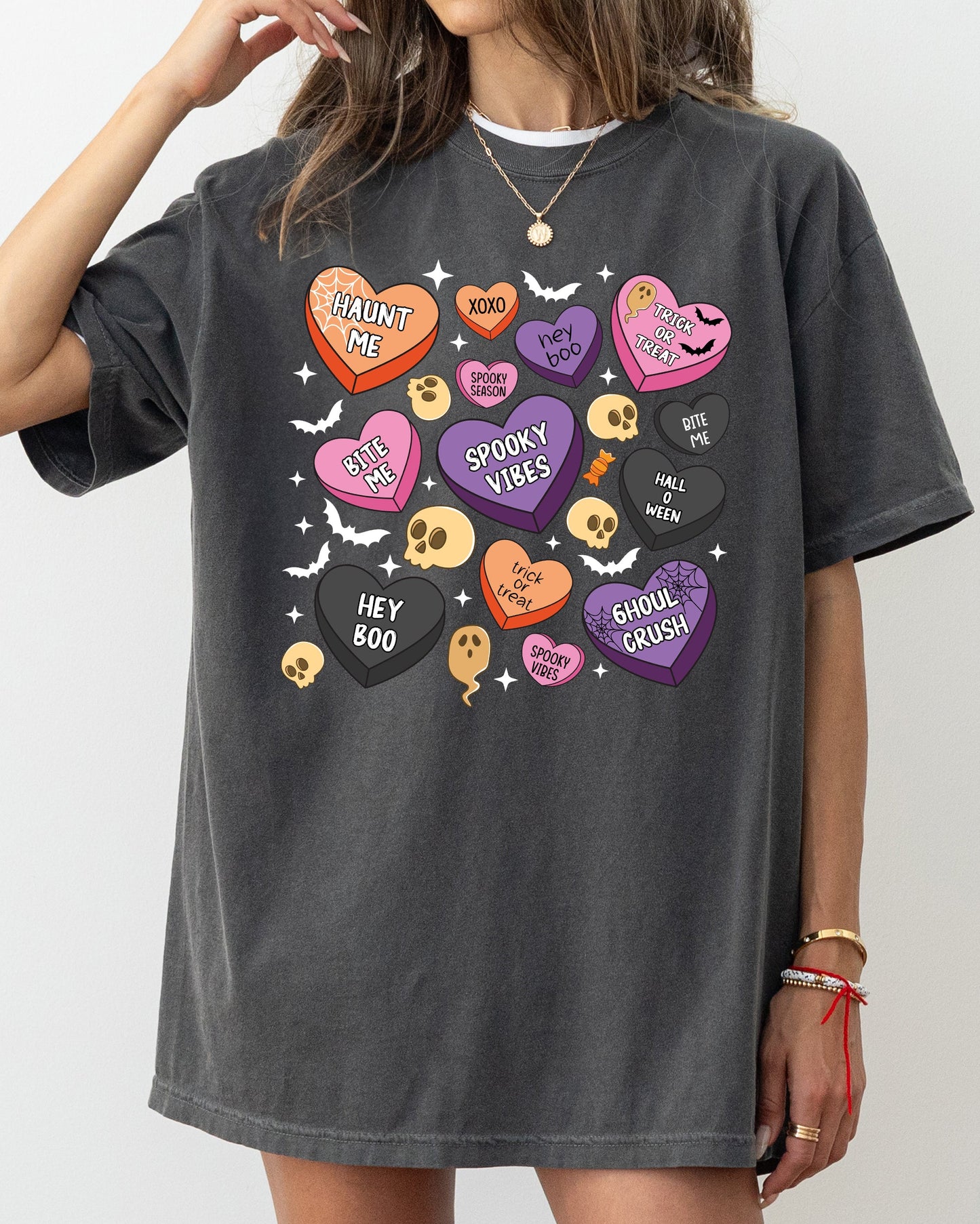 Halloween Candy Hearts Comfort Colors T-Shirt Graphic Tee