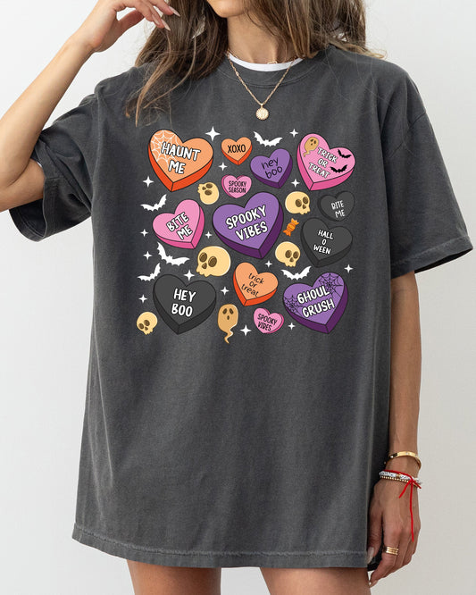 Halloween Candy Hearts Comfort Colors T-Shirt Graphic Tee