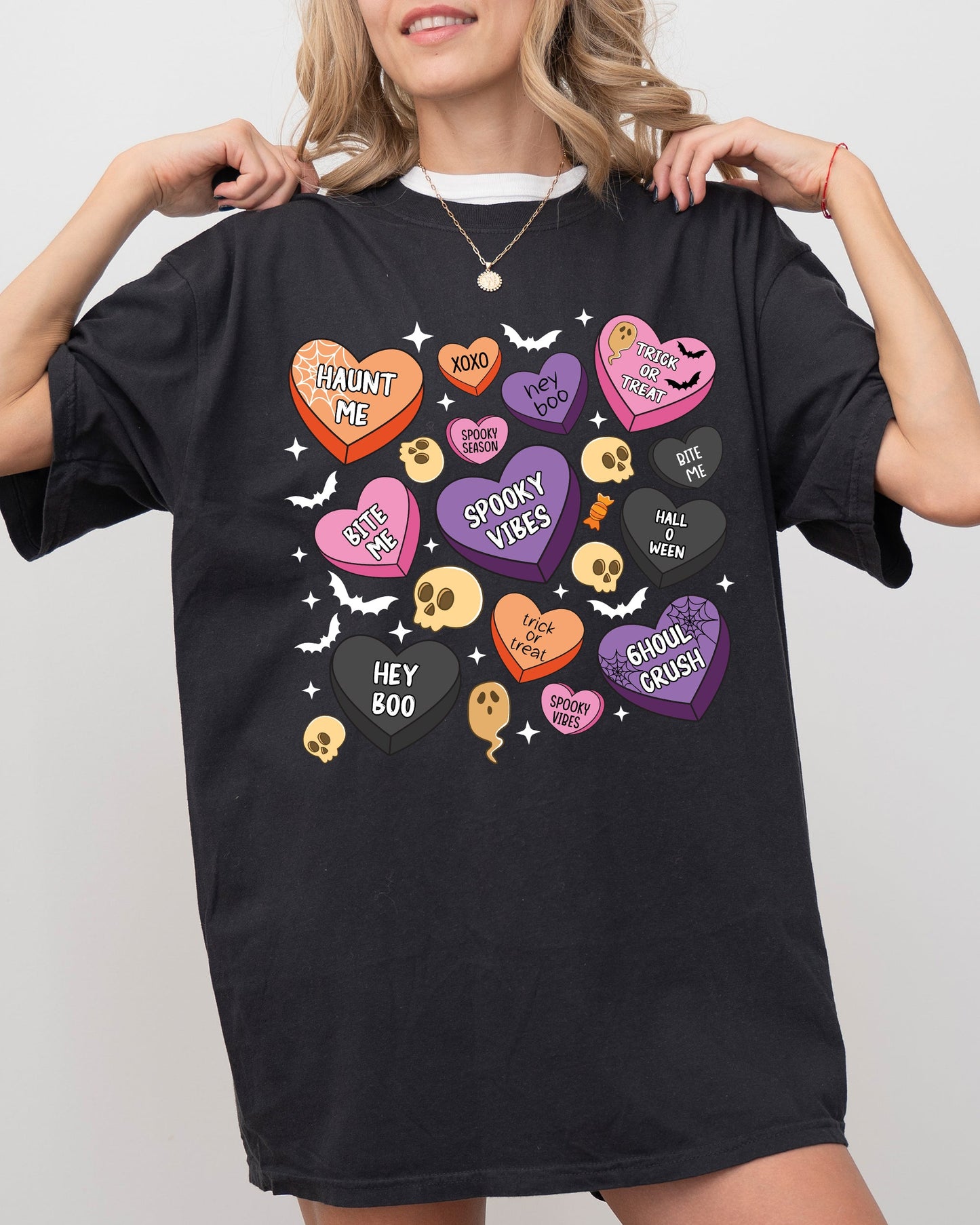 Halloween Candy Hearts Comfort Colors T-Shirt Graphic Tee