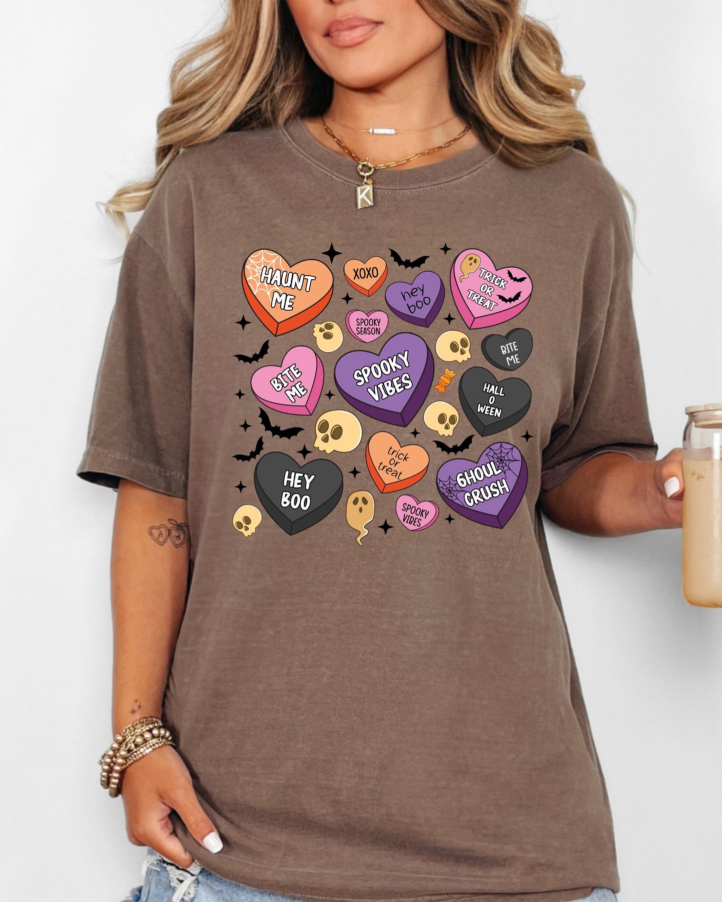 Halloween Candy Hearts Comfort Colors T-Shirt Graphic Tee
