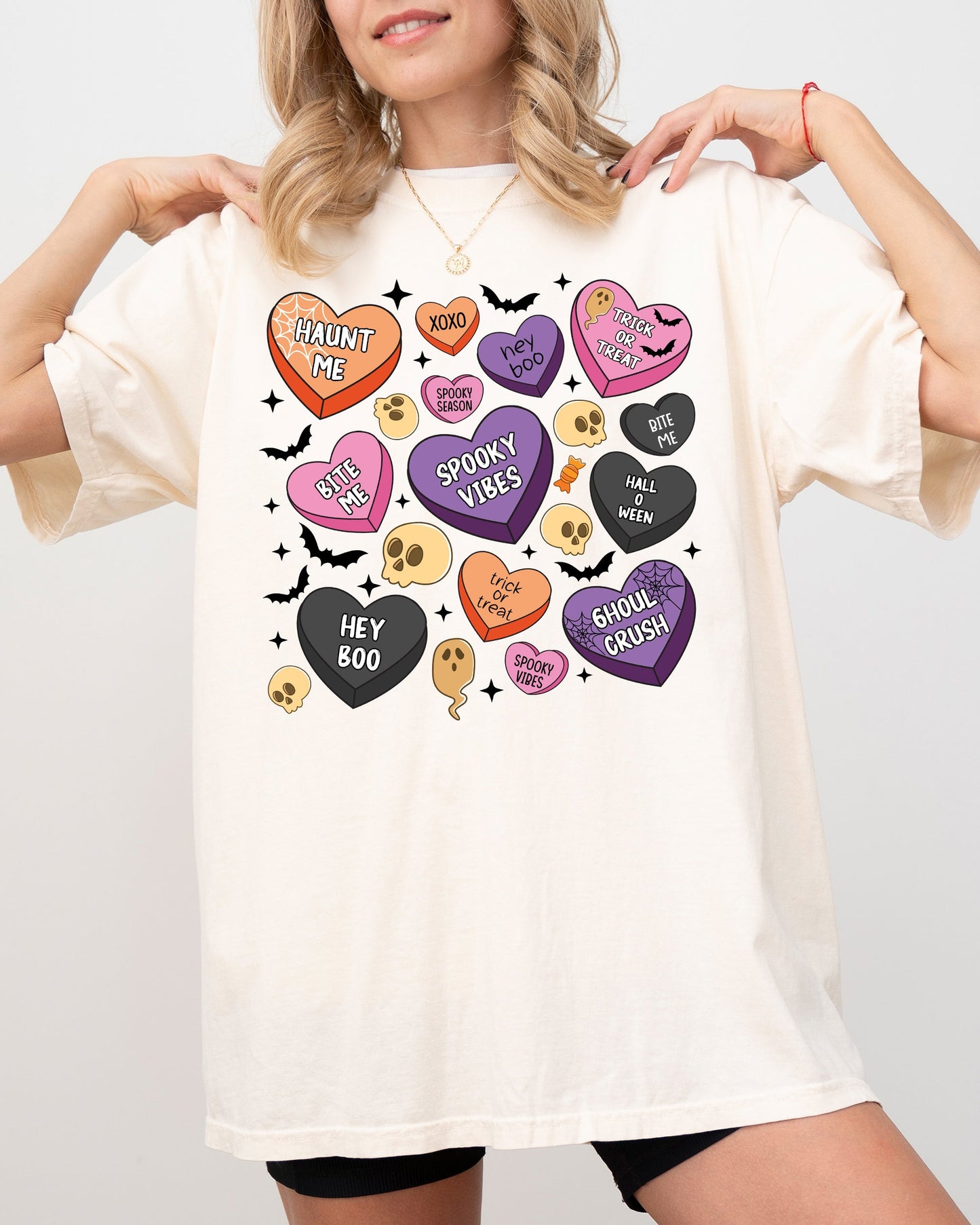 Halloween Candy Hearts Comfort Colors T-Shirt Graphic Tee