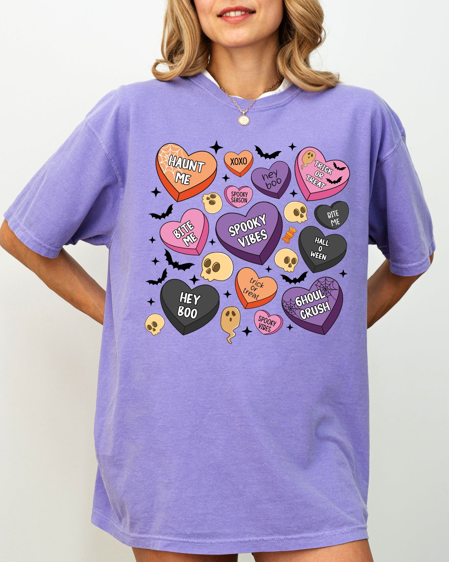 Halloween Candy Hearts Comfort Colors T-Shirt Graphic Tee