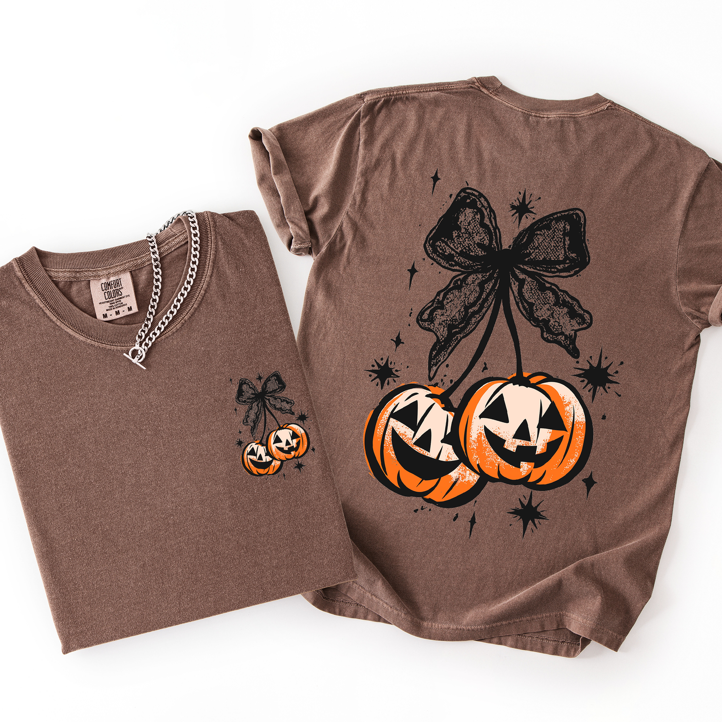 Halloween Cherry Pumpkins Cute Front and Back Comfort Colors T-Shirt Refinery Number One
