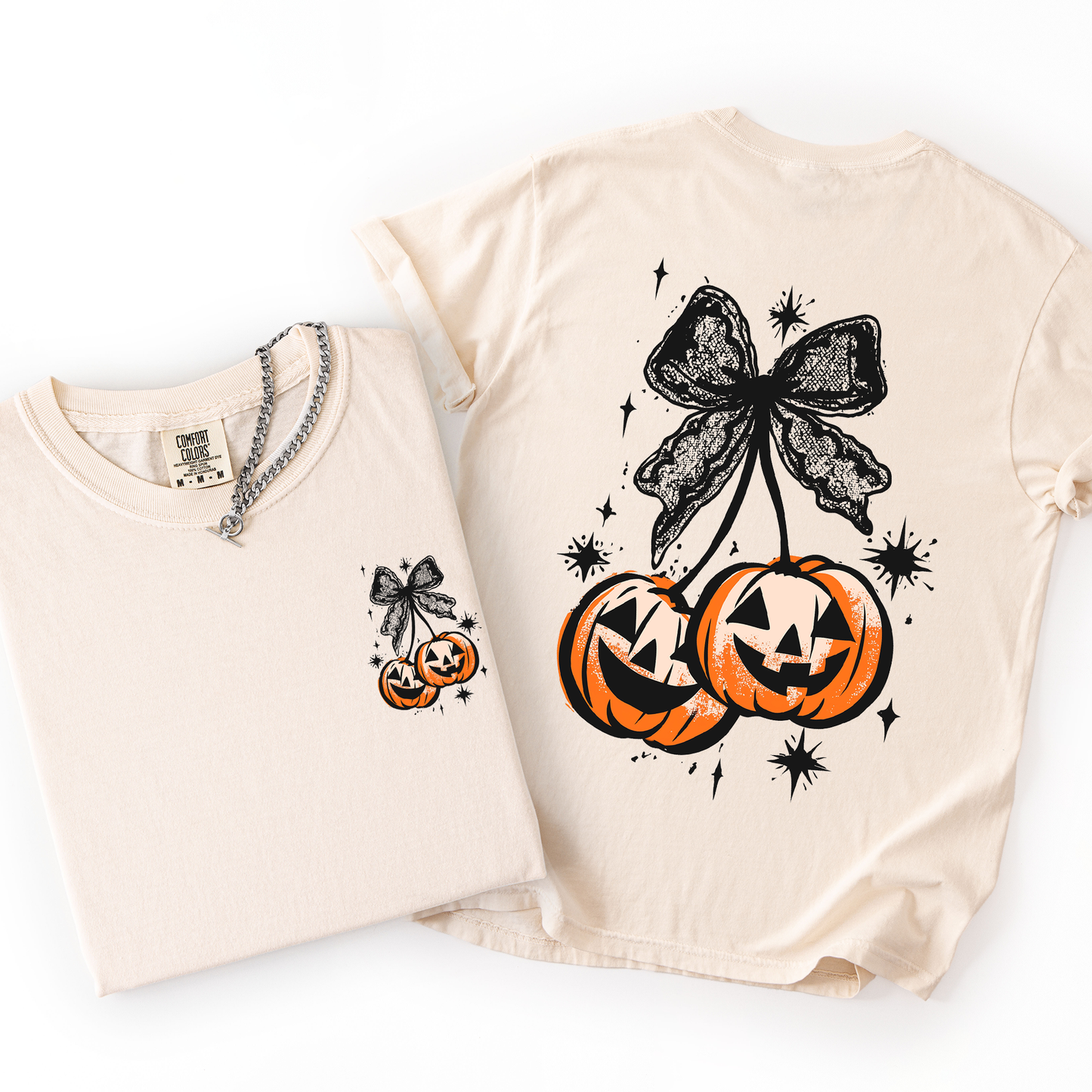 Halloween Cherry Pumpkins Cute Front and Back Comfort Colors T-Shirt Refinery Number One