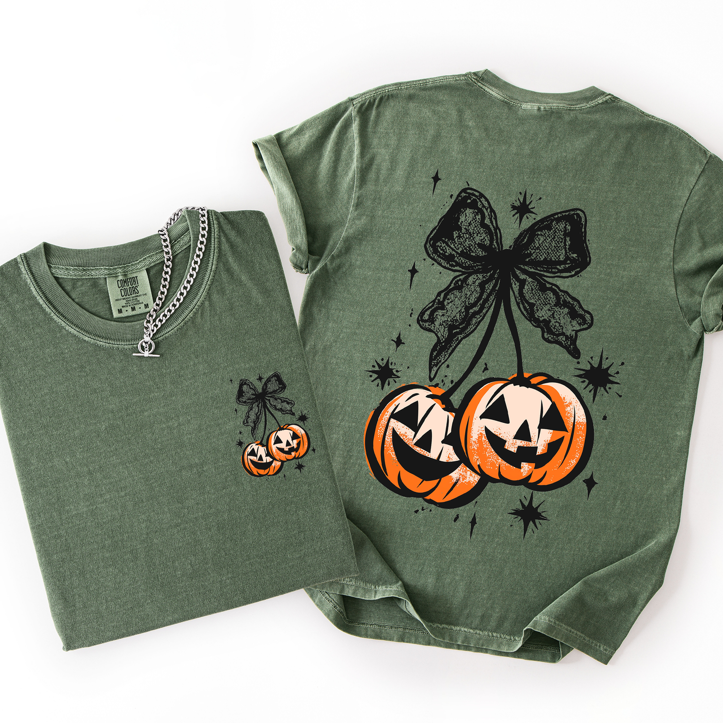 Halloween Cherry Pumpkins Cute Front and Back Comfort Colors T-Shirt Refinery Number One