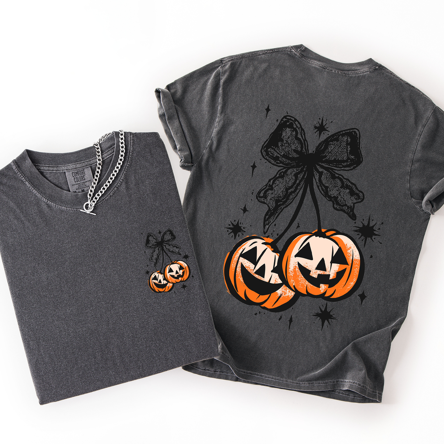 Halloween Cherry Pumpkins Cute Front and Back Comfort Colors T-Shirt Refinery Number One