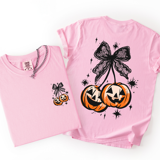 Halloween Cherry Pumpkins Cute Front and Back Comfort Colors T-Shirt Refinery Number One