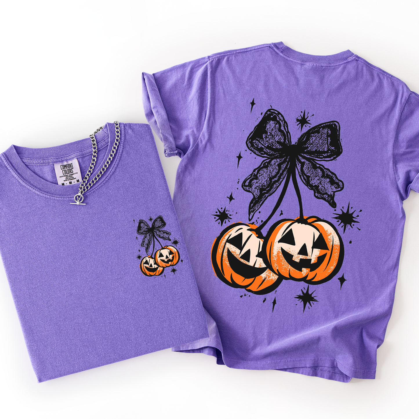 Halloween Cherry Pumpkins Cute Front and Back Comfort Colors T-Shirt Refinery Number One