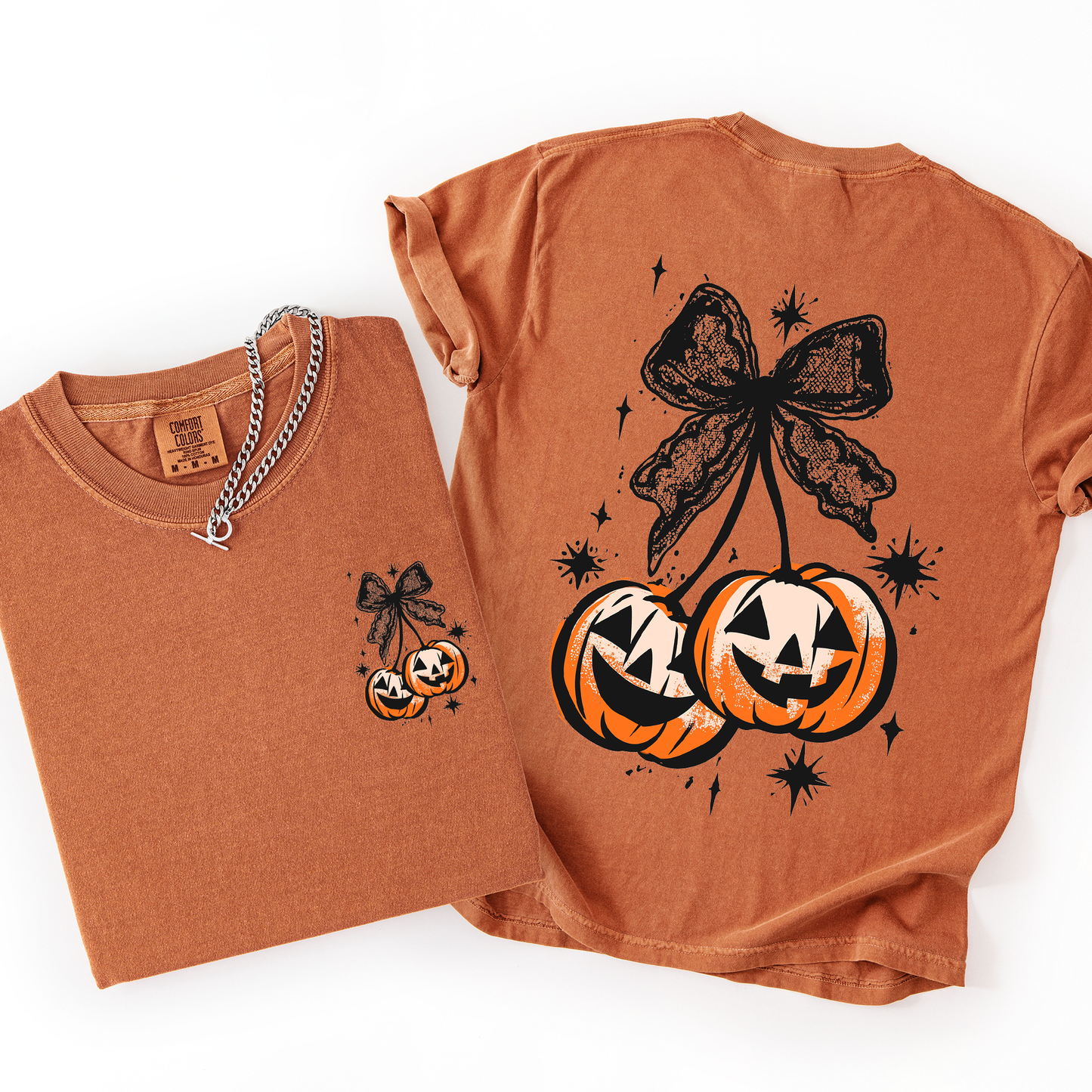 Halloween Cherry Pumpkins Cute Front and Back Comfort Colors T-Shirt Refinery Number One