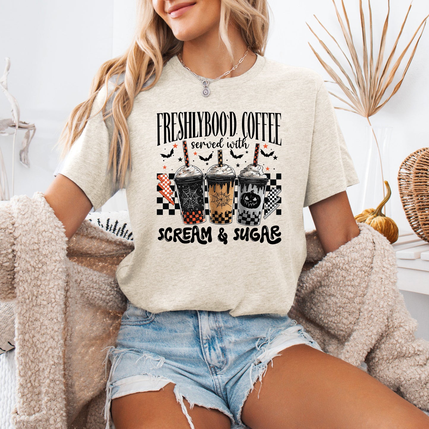 Halloween Coffee Freshly Boo'd Cute Witch Spooky Tshirt