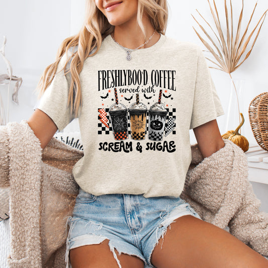 Halloween Coffee Freshly Boo'd Cute Witch Spooky Tshirt