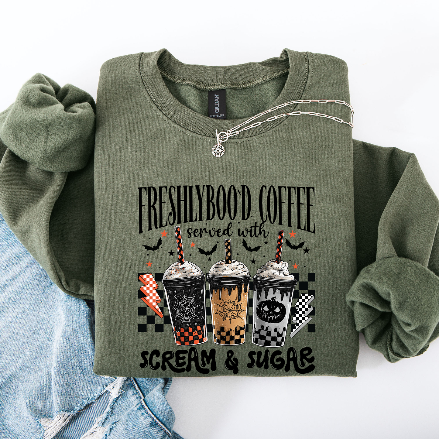 Halloween Coffee Freshly Boo'd Cute Witch Spooky Sweatshirt Refinery Number One
