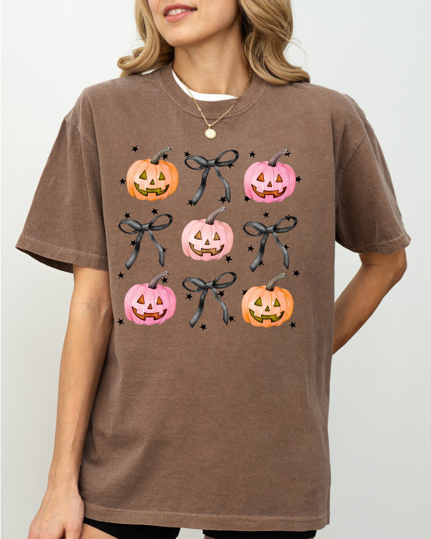 Halloween Cute Pumpkins Bows Autumn Fall Thanksgiving Shirt Comfort Colors T-Shirt
