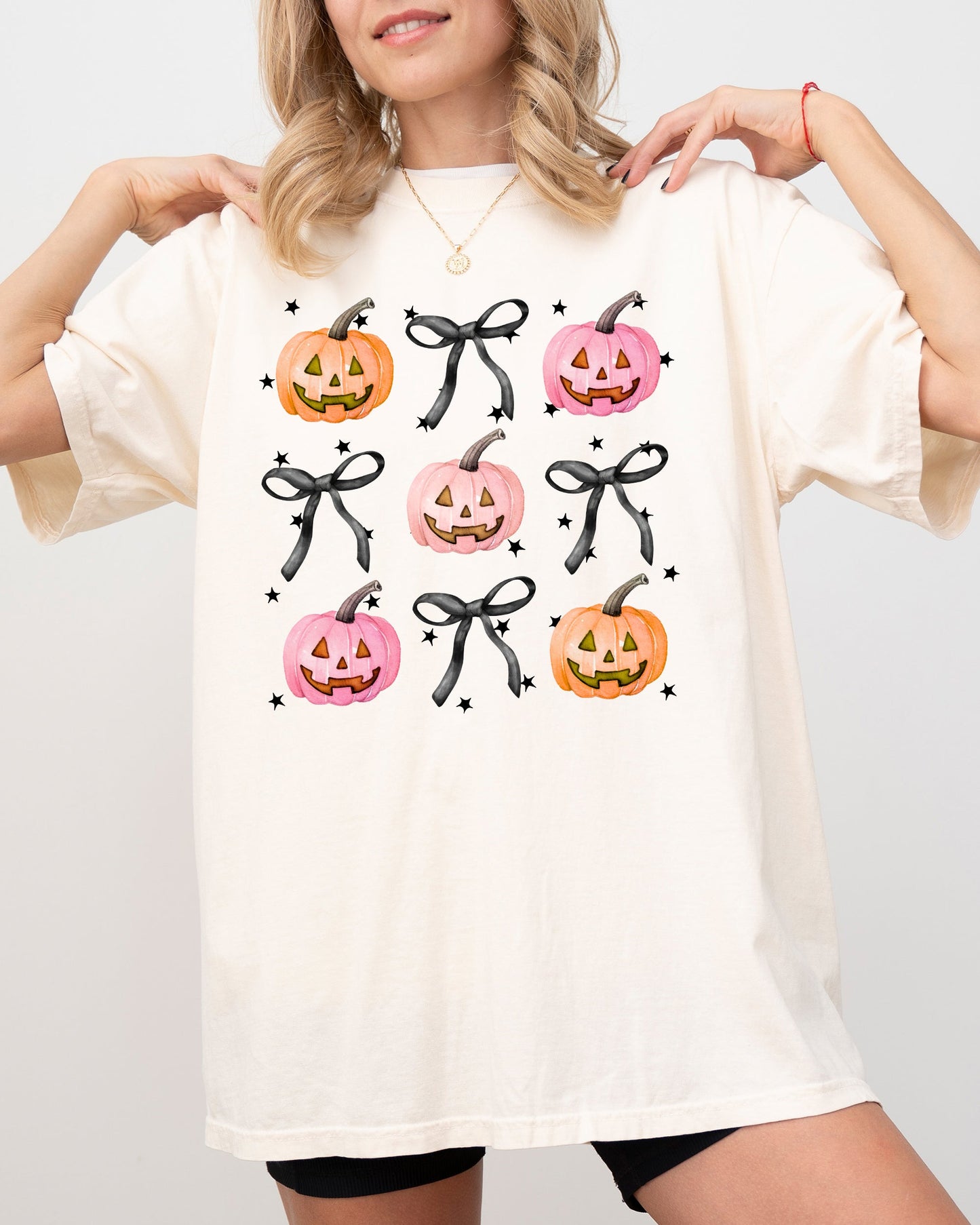Halloween Cute Pumpkins Bows Autumn Fall Thanksgiving Shirt Comfort Colors T-Shirt
