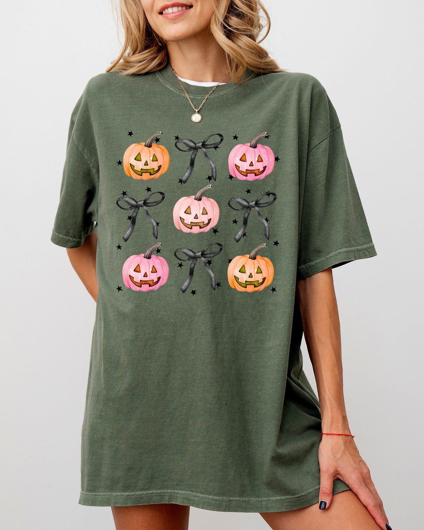 Halloween Cute Pumpkins Bows Autumn Fall Thanksgiving Shirt Comfort Colors T-Shirt