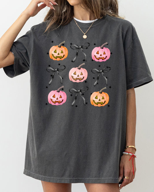 Halloween Cute Pumpkins Bows Autumn Fall Thanksgiving Shirt Comfort Colors T-Shirt