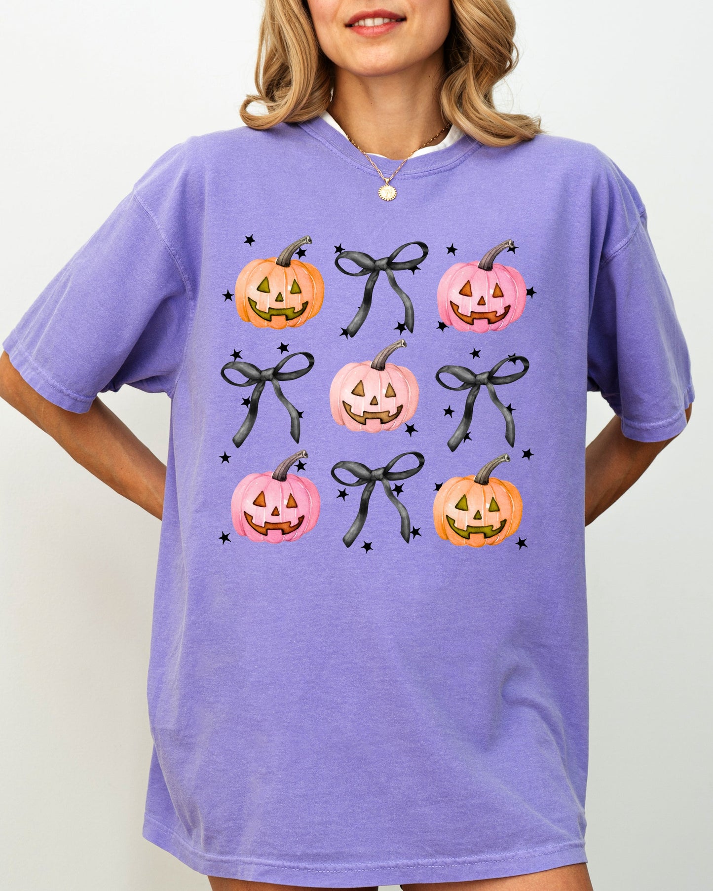 Halloween Cute Pumpkins Bows Autumn Fall Thanksgiving Shirt Comfort Colors T-Shirt